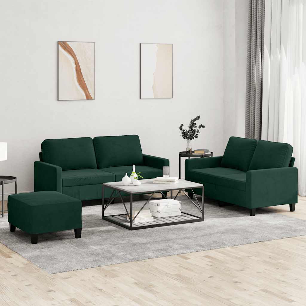 Ensemble de canapés 3 pcs avec coussins Vert foncé Velours - XIOS