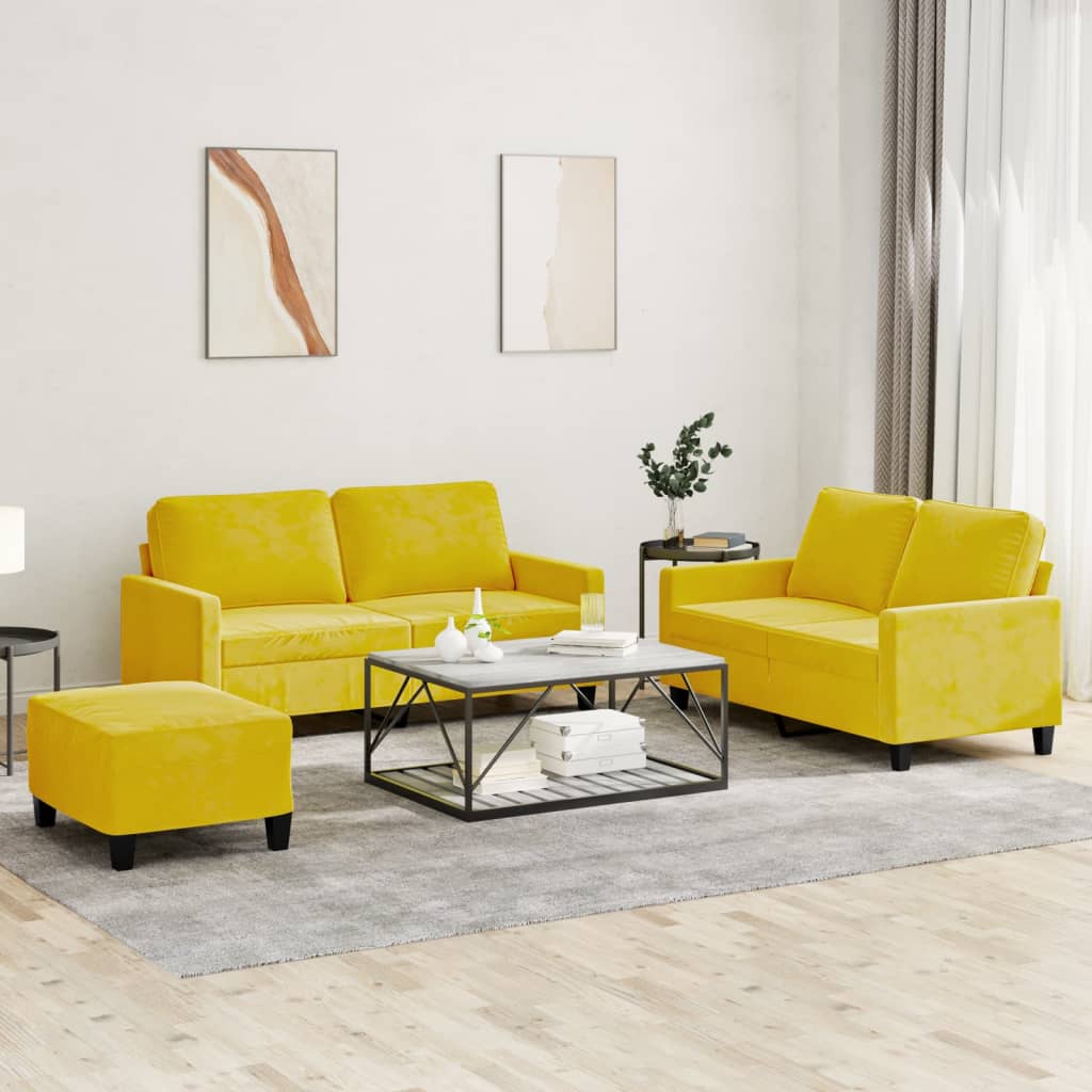 Ensemble de canapés 3 pcs avec coussins Jaune Velours - XIOS