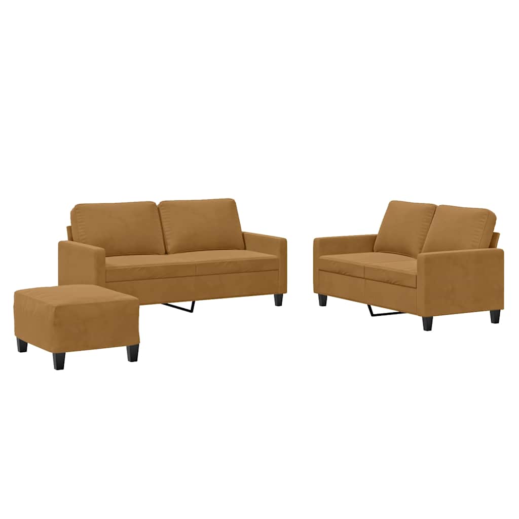 Ensemble de canapés 3 pcs avec coussins Marron Velours - XIOS
