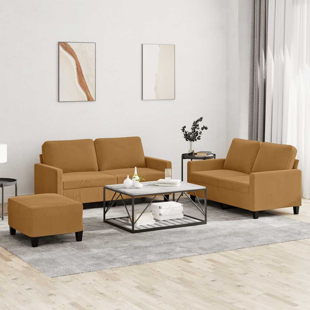 Ensemble de canapés 3 pcs avec coussins Marron Velours - XIOS