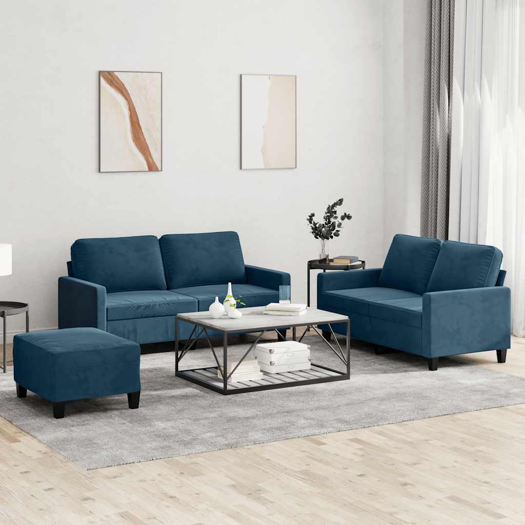 Ensemble de canapés 3 pcs avec coussins Bleu Velours - XIOS