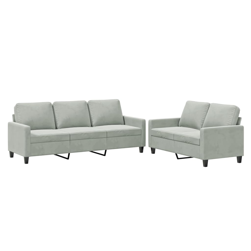Ensemble de canapés 2 pcs avec coussins Gris clair Velours - XIOS