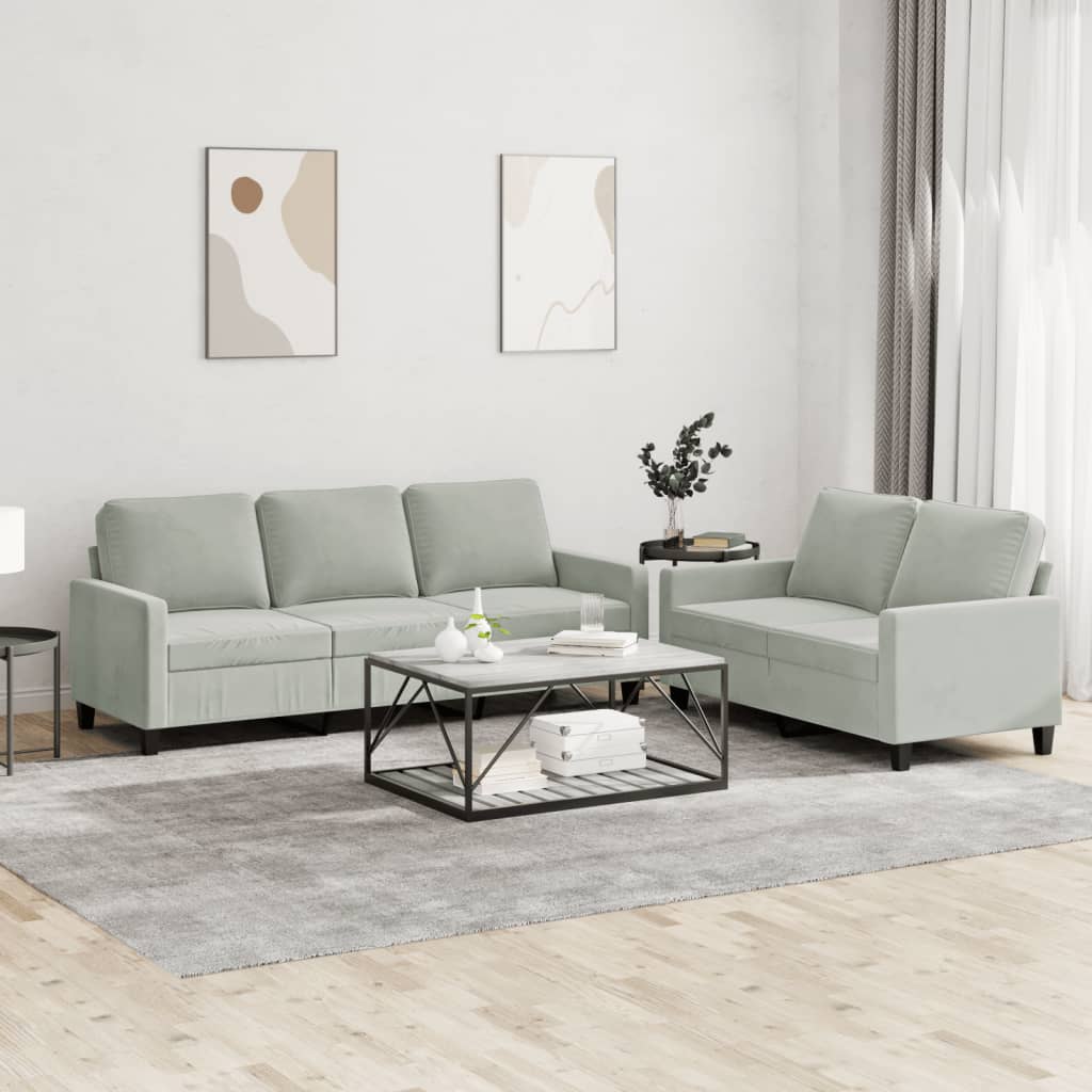 Ensemble de canapés 2 pcs avec coussins Gris clair Velours - XIOS