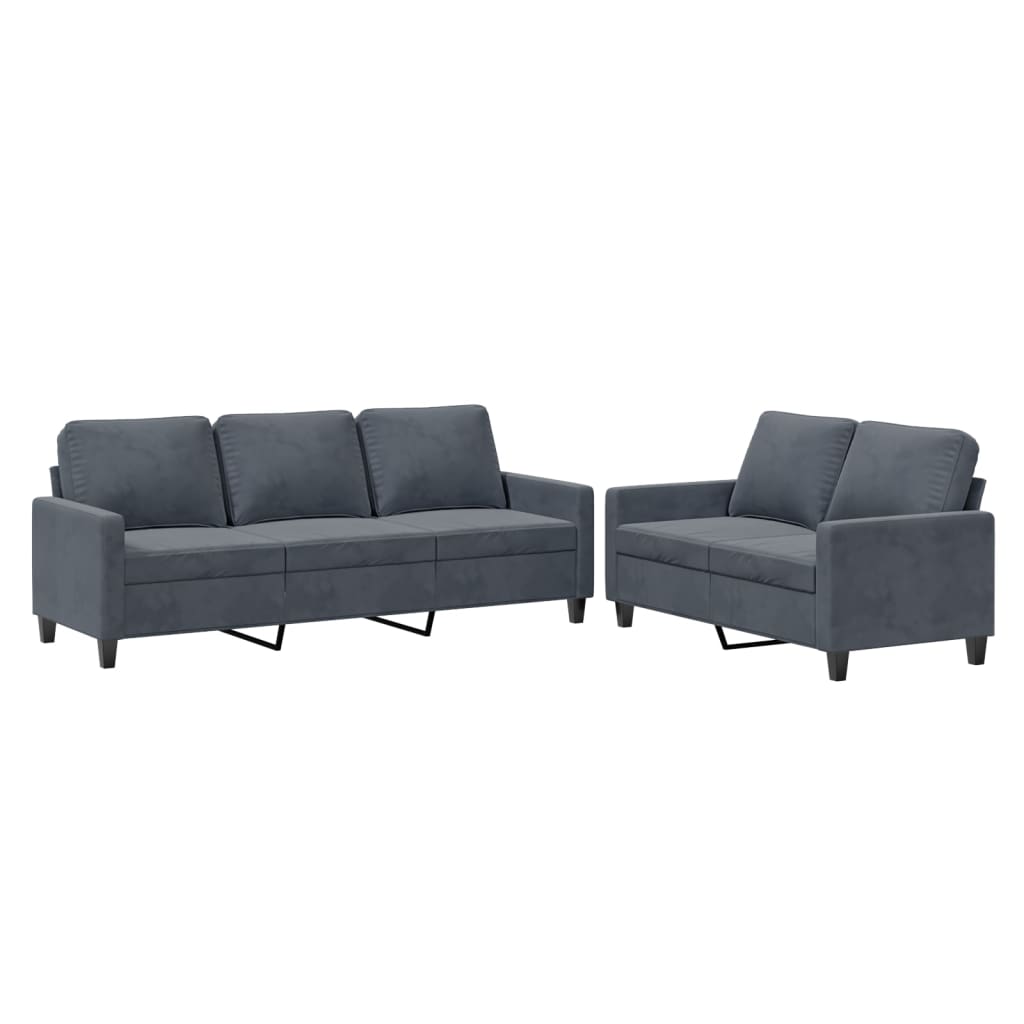 Ensemble de canapés 2 pcs avec coussins Gris foncé Velours - XIOS