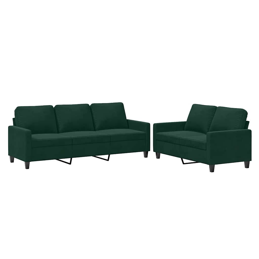 Ensemble de canapés 2 pcs avec coussins Vert foncé Velours - XIOS