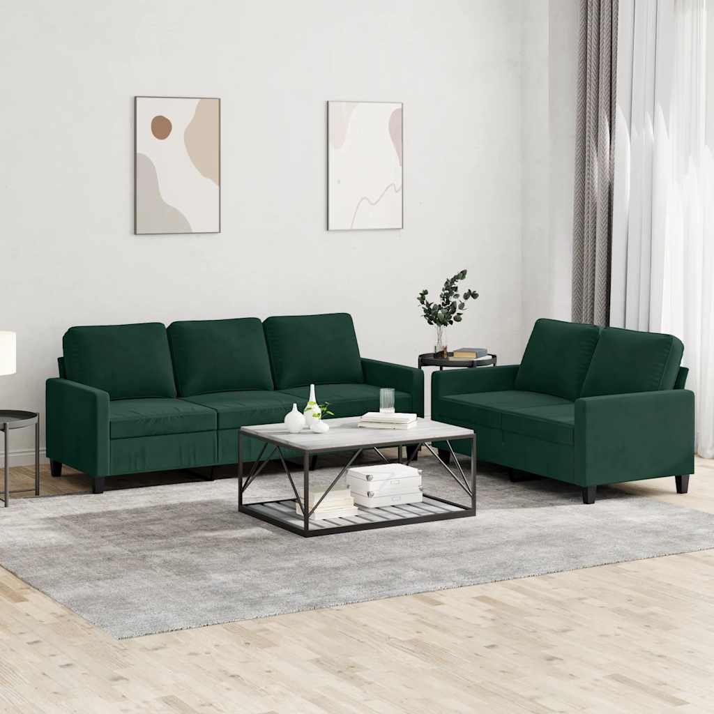 Ensemble de canapés 2 pcs avec coussins Vert foncé Velours - XIOS