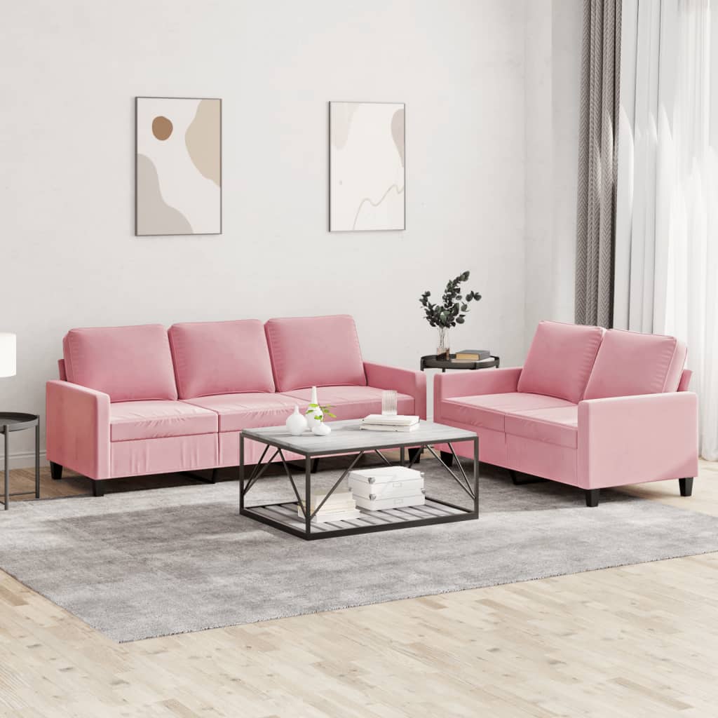 Ensemble de canapés 2 pcs avec coussins Rose Velours