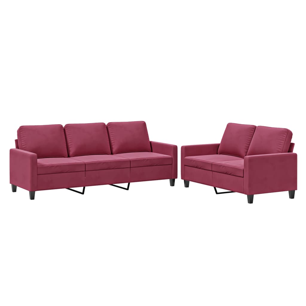 Ensemble de canapés 2 pcs avec coussins Rouge bordeaux Velours - XIOS
