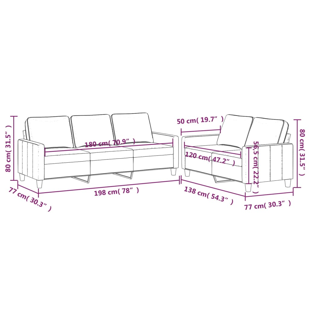 Ensemble de canapés 2 pcs avec coussins Rouge bordeaux Velours - XIOS