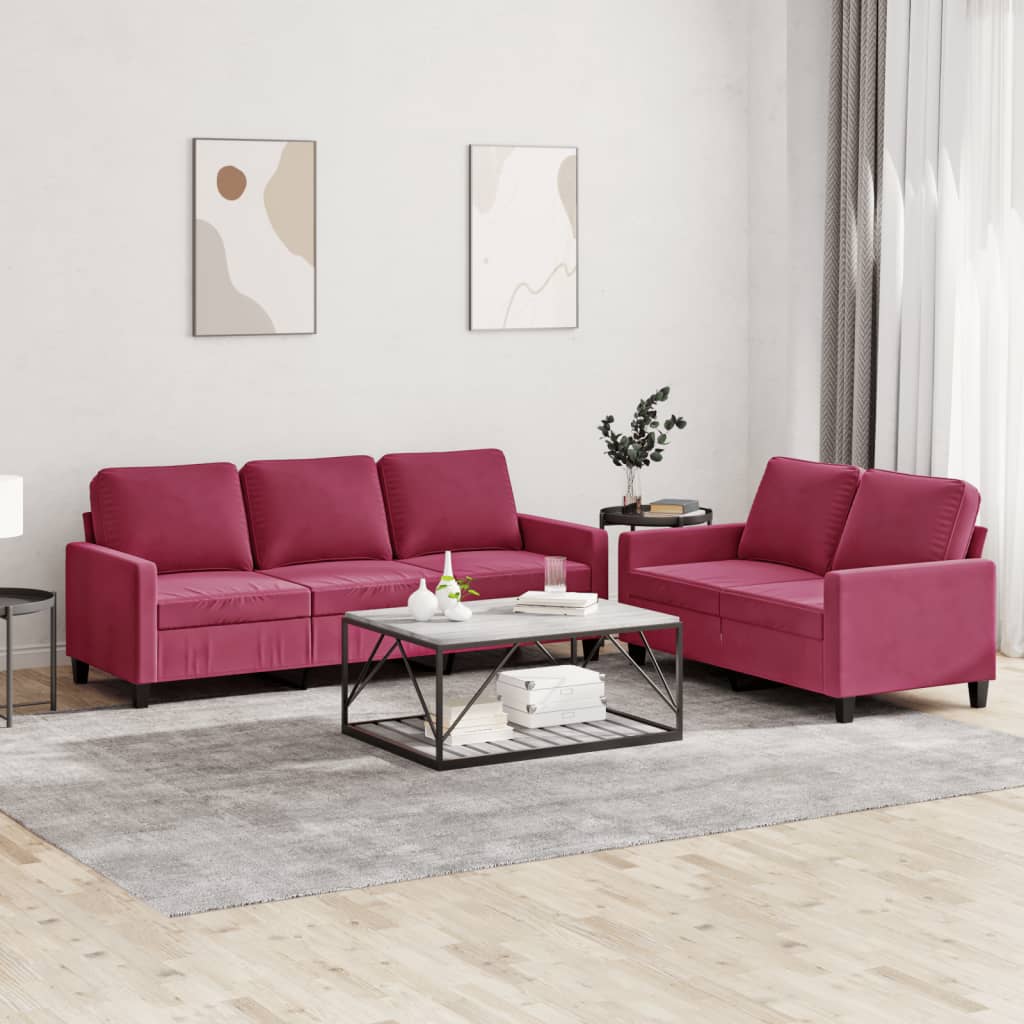 Ensemble de canapés 2 pcs avec coussins Rouge bordeaux Velours - XIOS