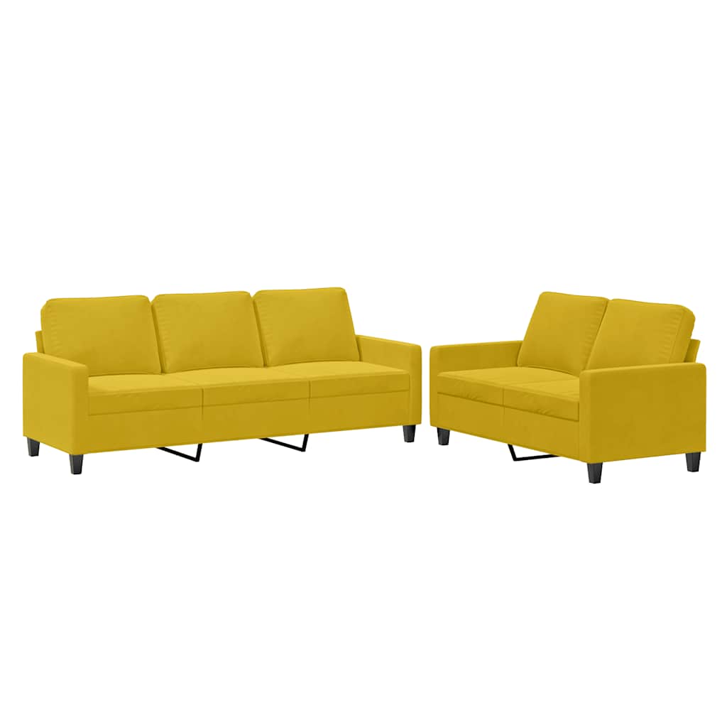 Ensemble de canapés 2 pcs avec coussins Jaune Velours - XIOS