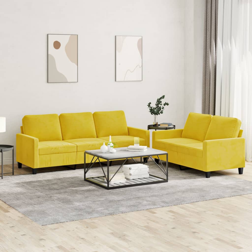Ensemble de canapés 2 pcs avec coussins Jaune Velours - XIOS