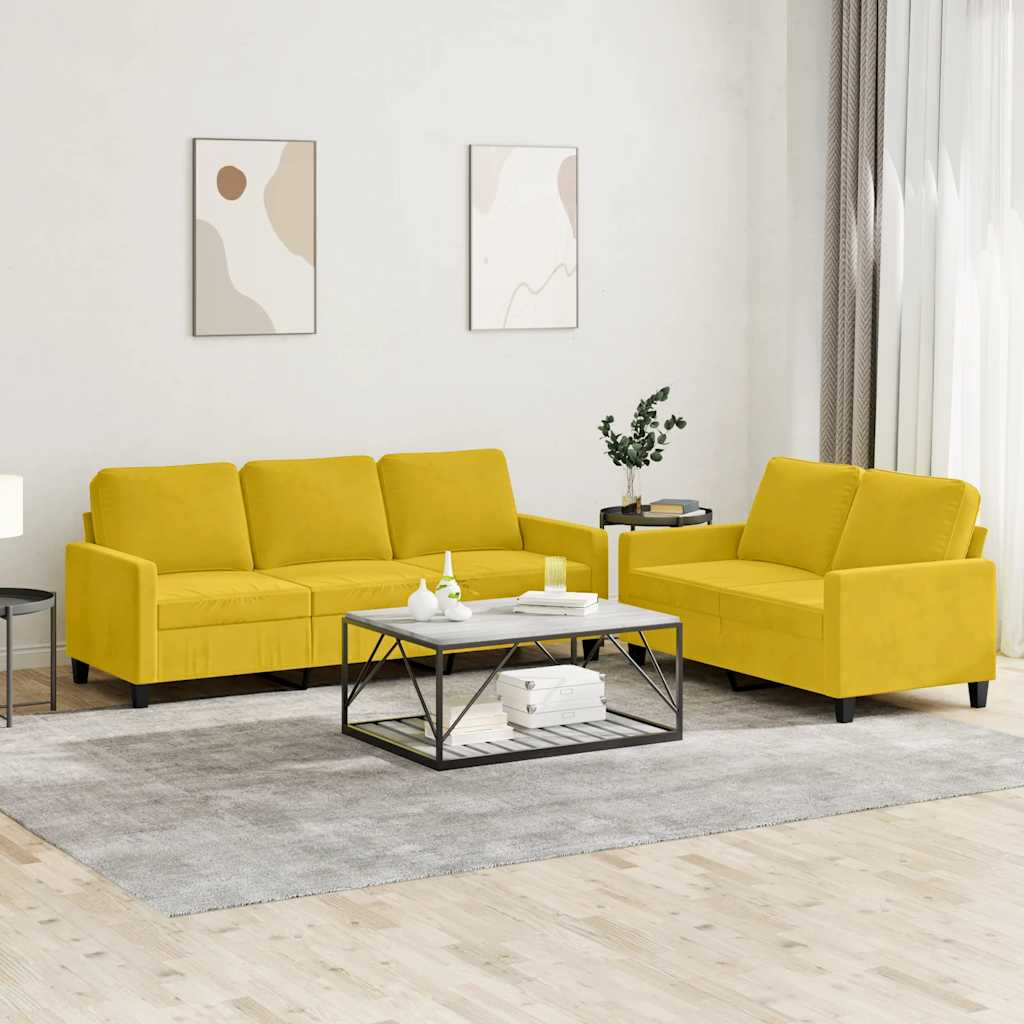 Ensemble de canapés 2 pcs avec coussins Jaune Velours - XIOS