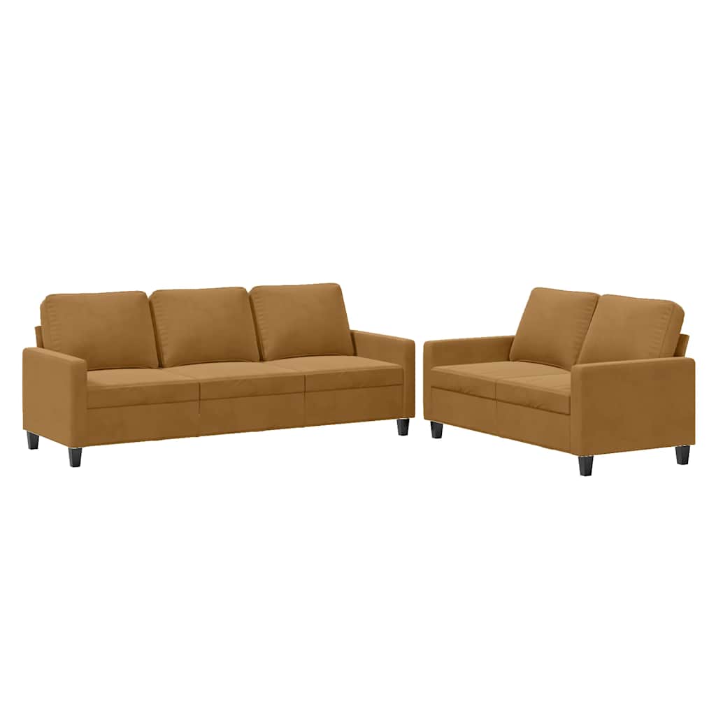 Ensemble de canapés 2 pcs avec coussins Marron Velours - XIOS