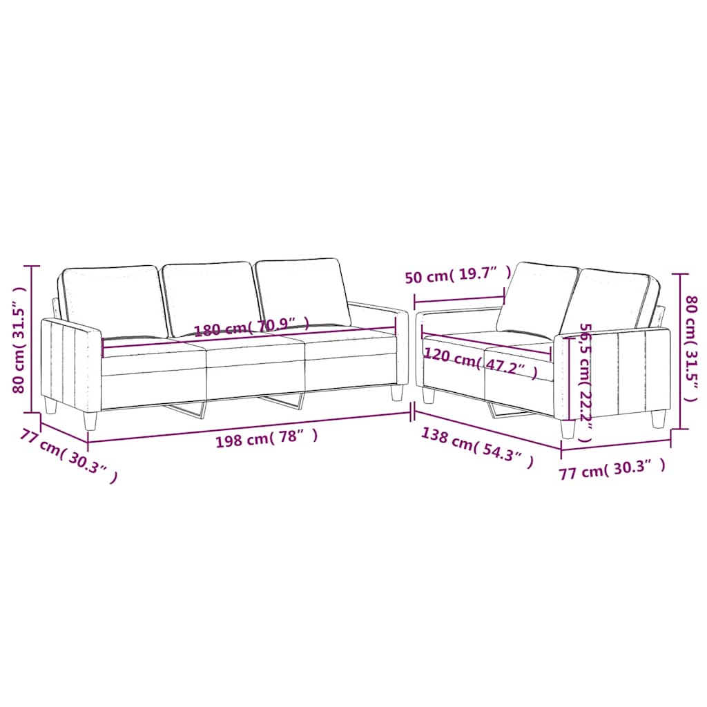 Ensemble de canapés 2 pcs avec coussins Marron Velours - XIOS