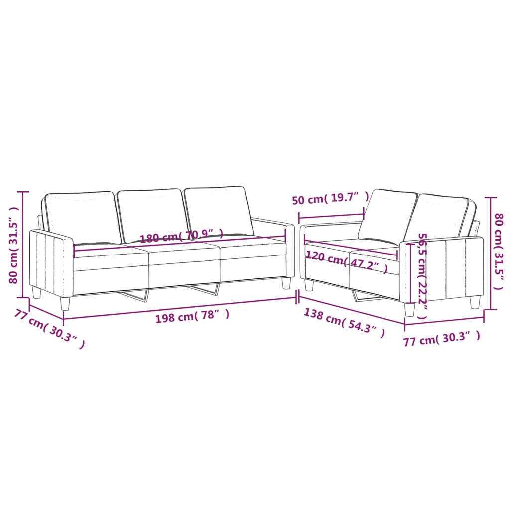 Ensemble de canapés 2 pcs avec coussins Crème Velours - XIOS