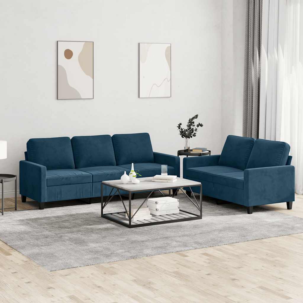 Ensemble de canapés 2 pcs avec coussins Bleu Velours - XIOS