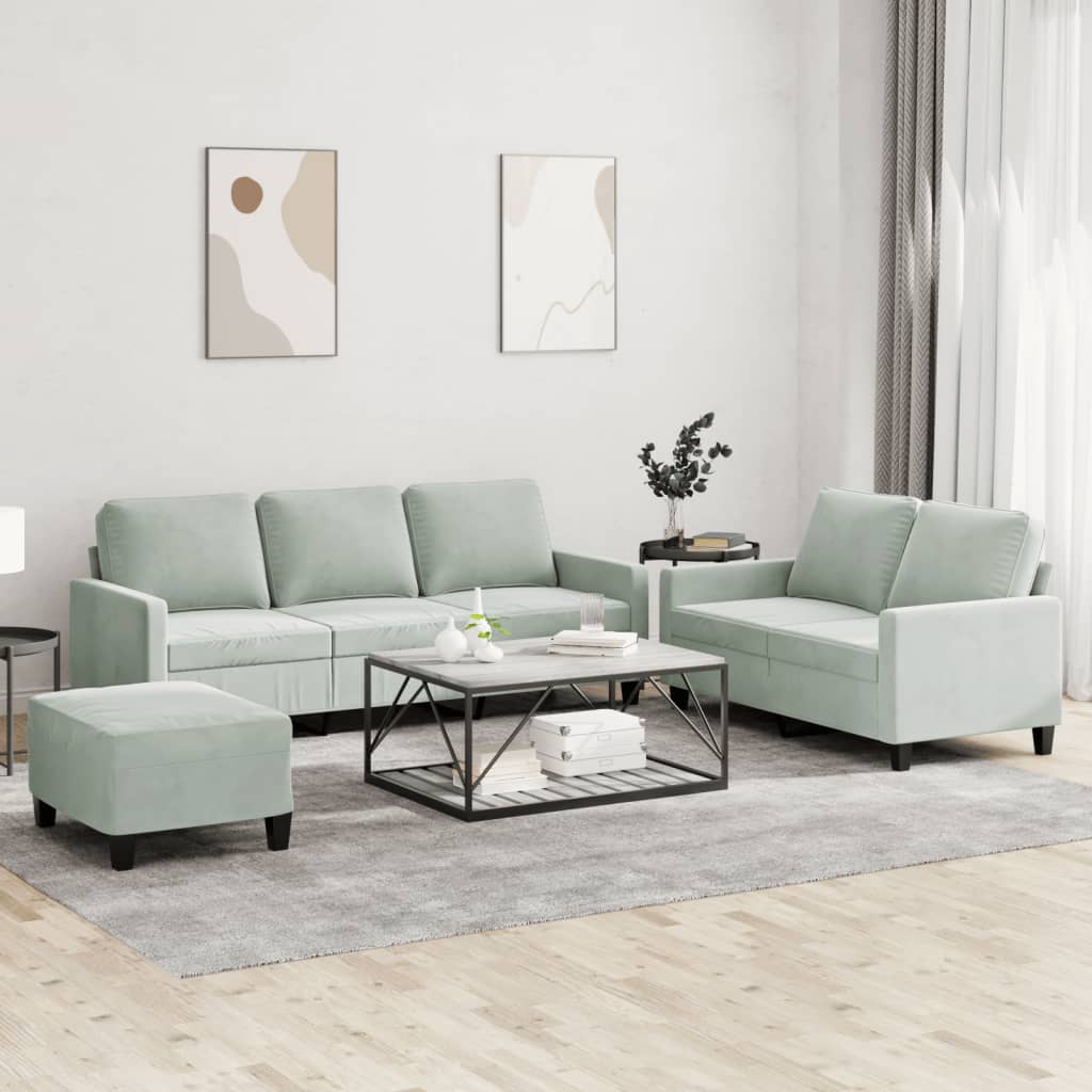 Ensemble de canapés 3 pcs avec coussins Gris clair Velours - XIOS