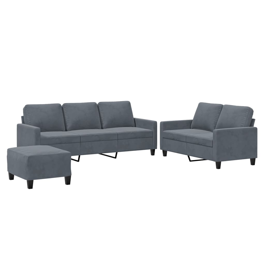 Ensemble de canapés 3 pcs avec coussins Gris foncé Velours - XIOS