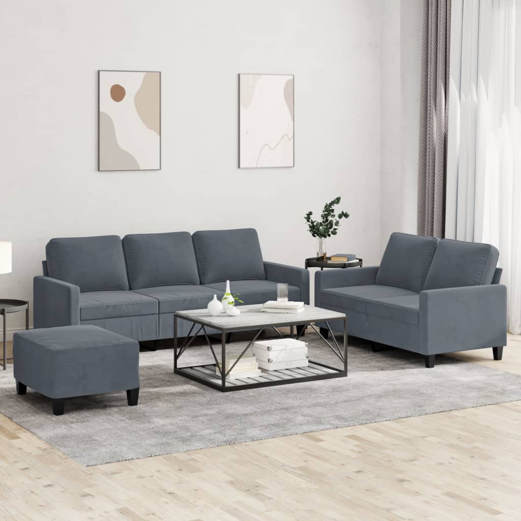 Ensemble de canapés 3 pcs avec coussins Gris foncé Velours - XIOS
