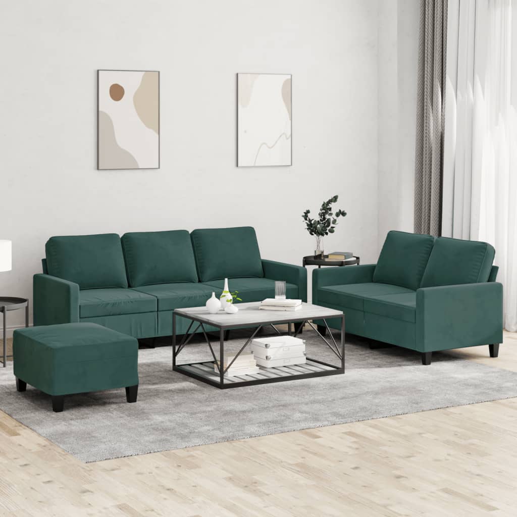 Ensemble de canapés 3 pcs avec coussins Vert foncé Velours - XIOS