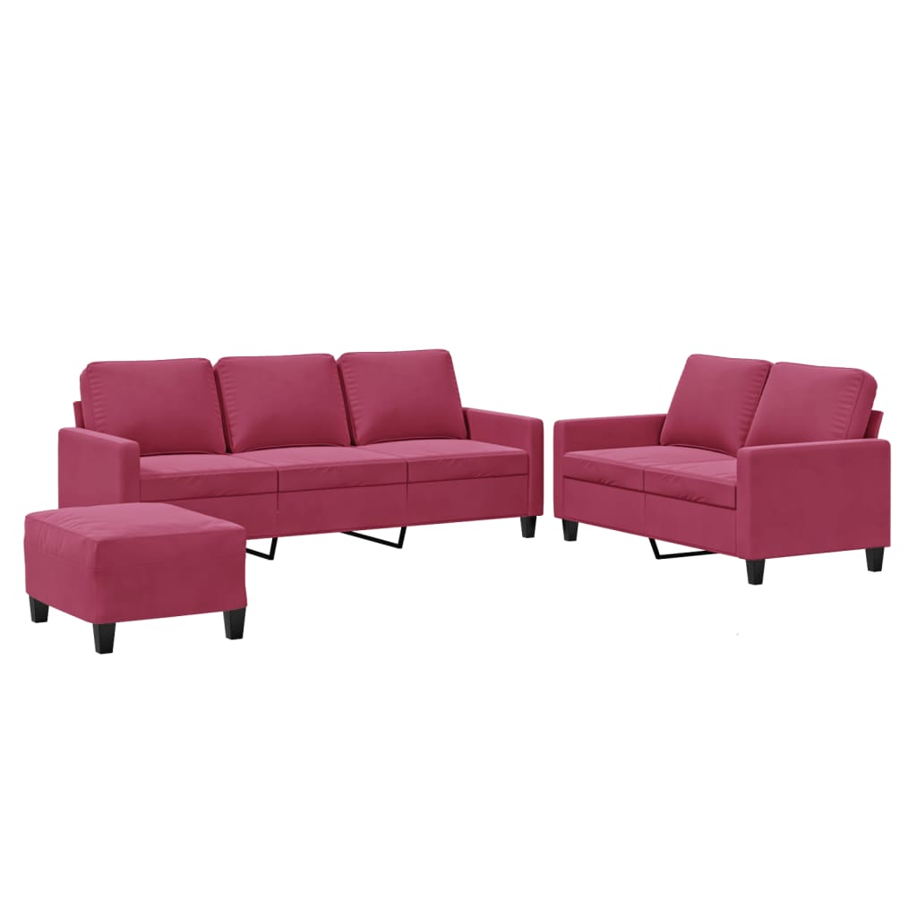 Ensemble de canapés 3 pcs avec coussins Rouge bordeaux Velours