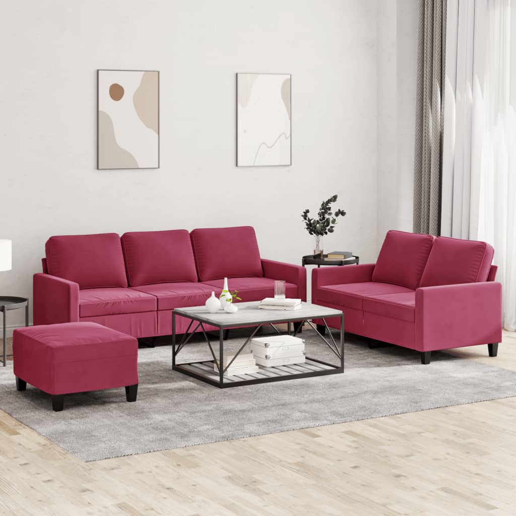 Ensemble de canapés 3 pcs avec coussins Rouge bordeaux Velours - XIOS