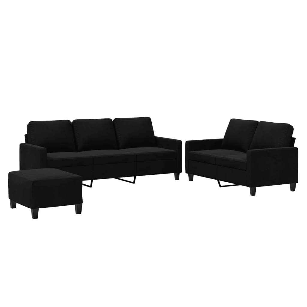 Ensemble de canapés 3 pcs avec coussins Noir Velours - XIOS