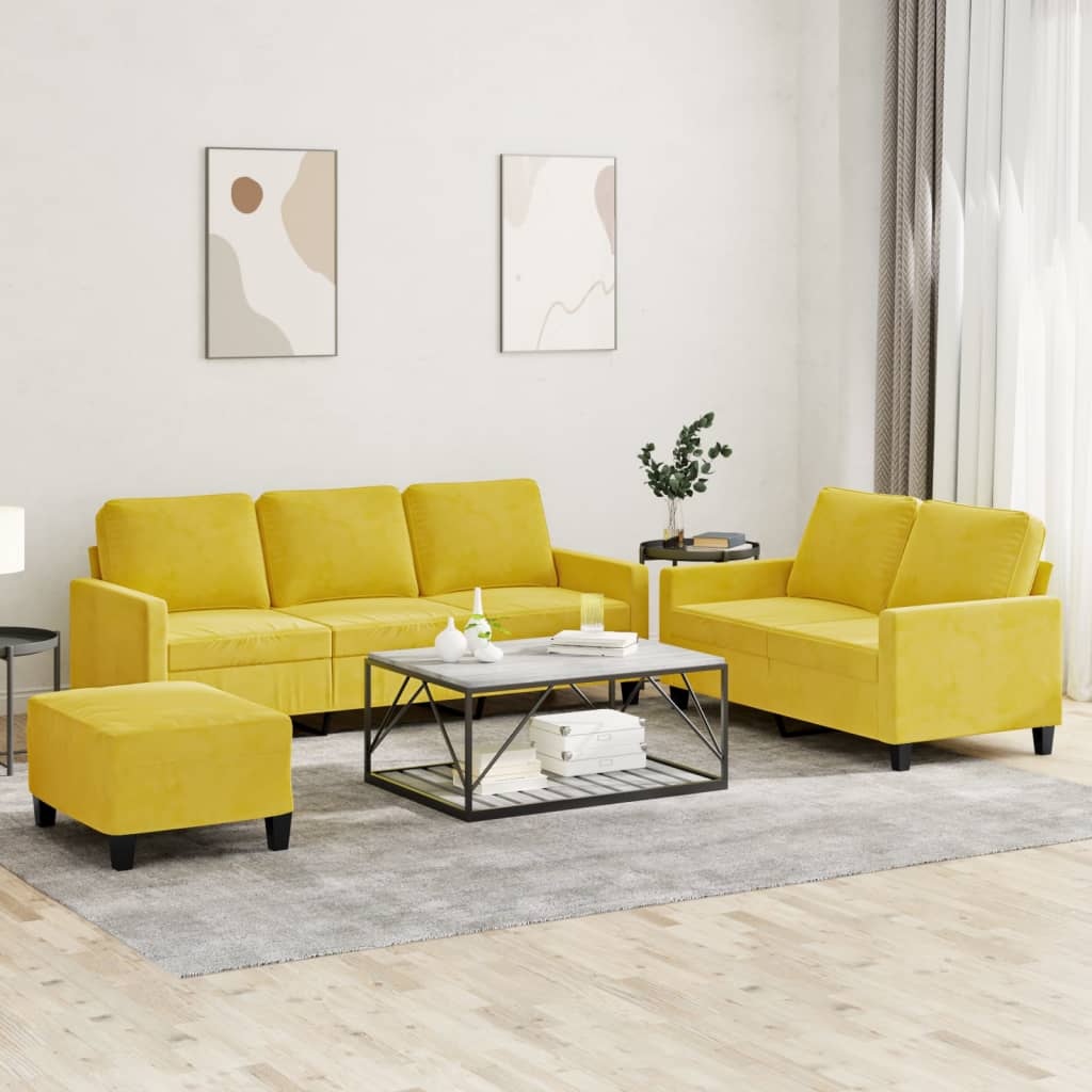 Ensemble de canapés 3 pcs avec coussins Jaune Velours - XIOS