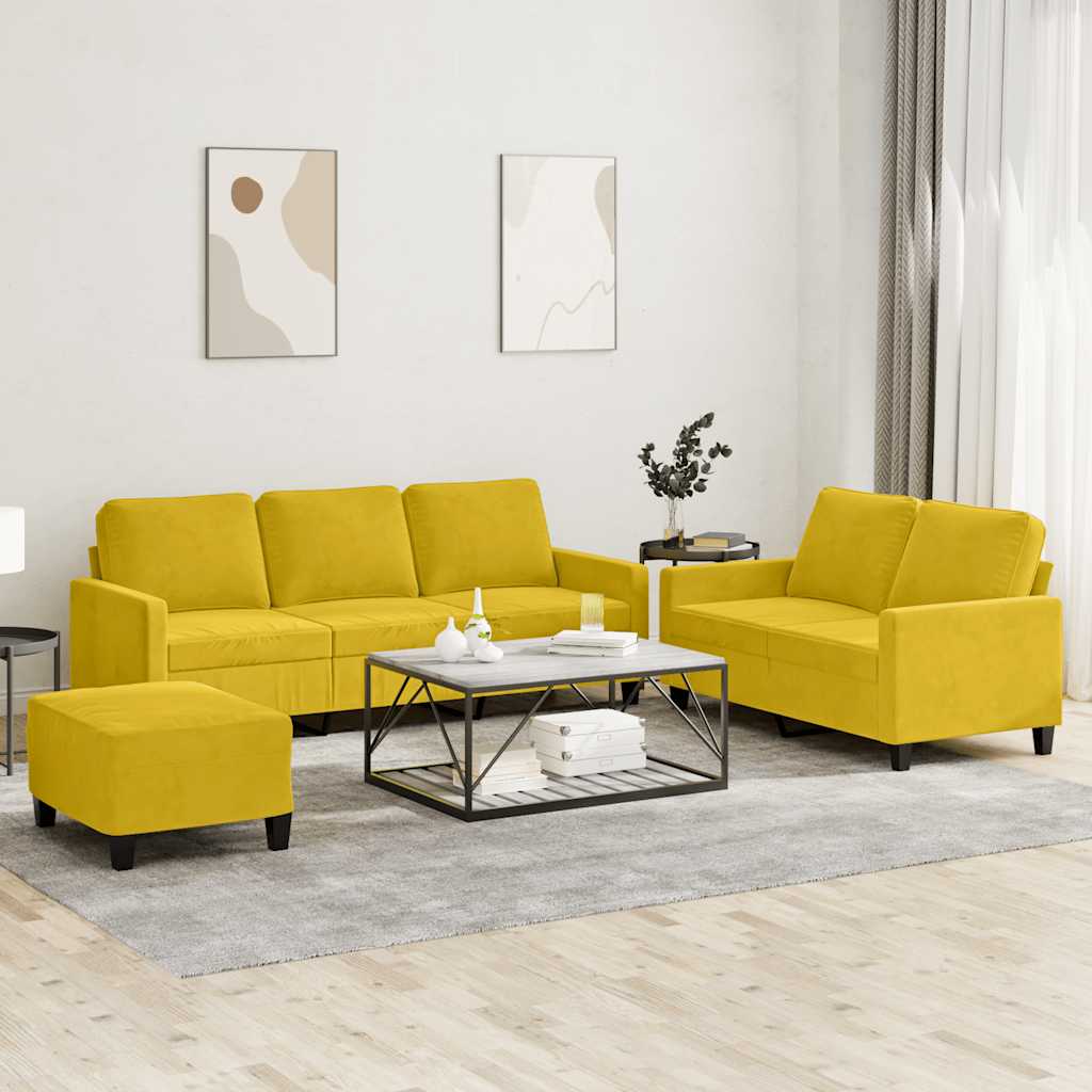 Ensemble de canapés 3 pcs avec coussins Jaune Velours