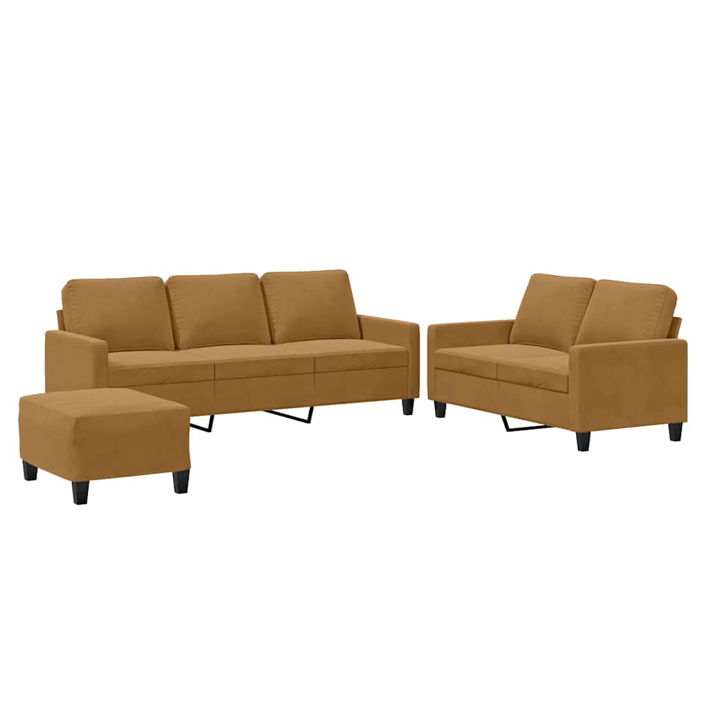 Ensemble de canapés 3 pcs avec coussins Marron Velours - XIOS