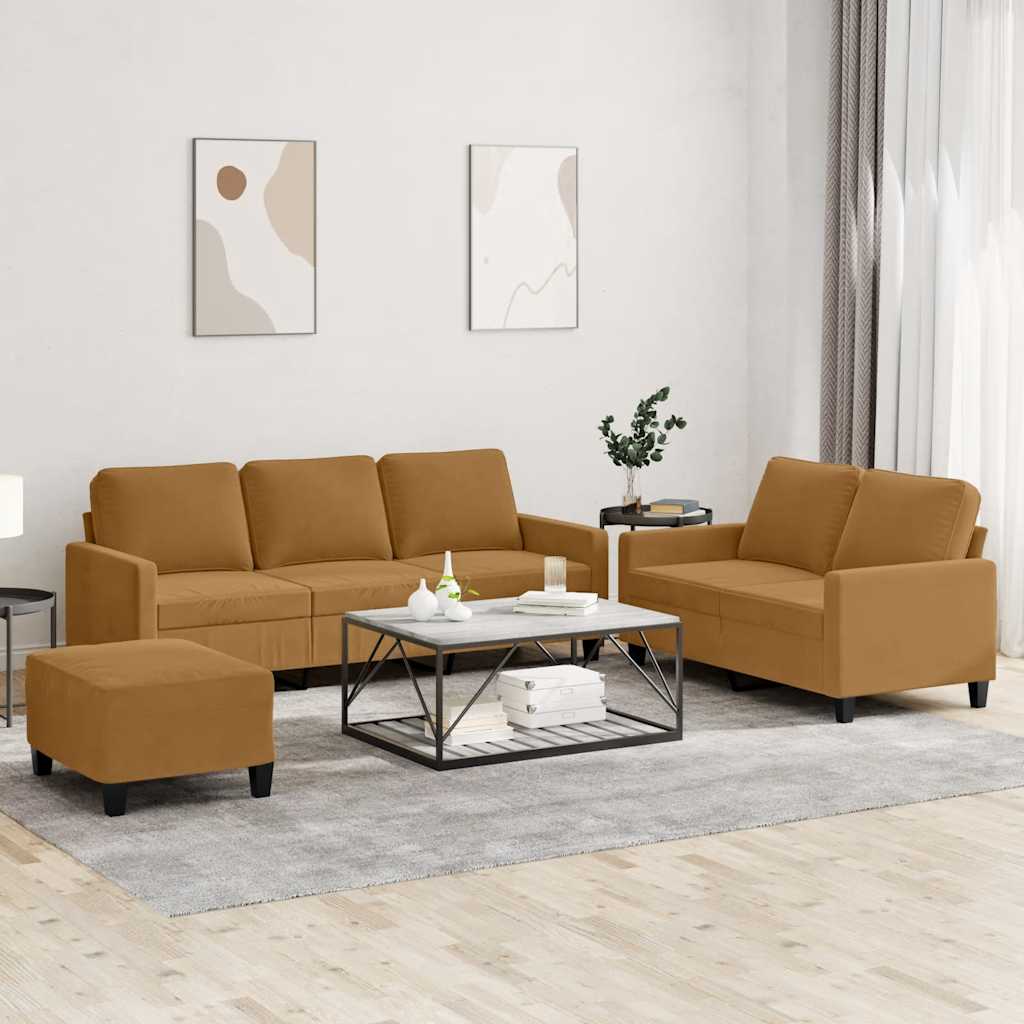 Ensemble de canapés 3 pcs avec coussins Marron Velours - XIOS