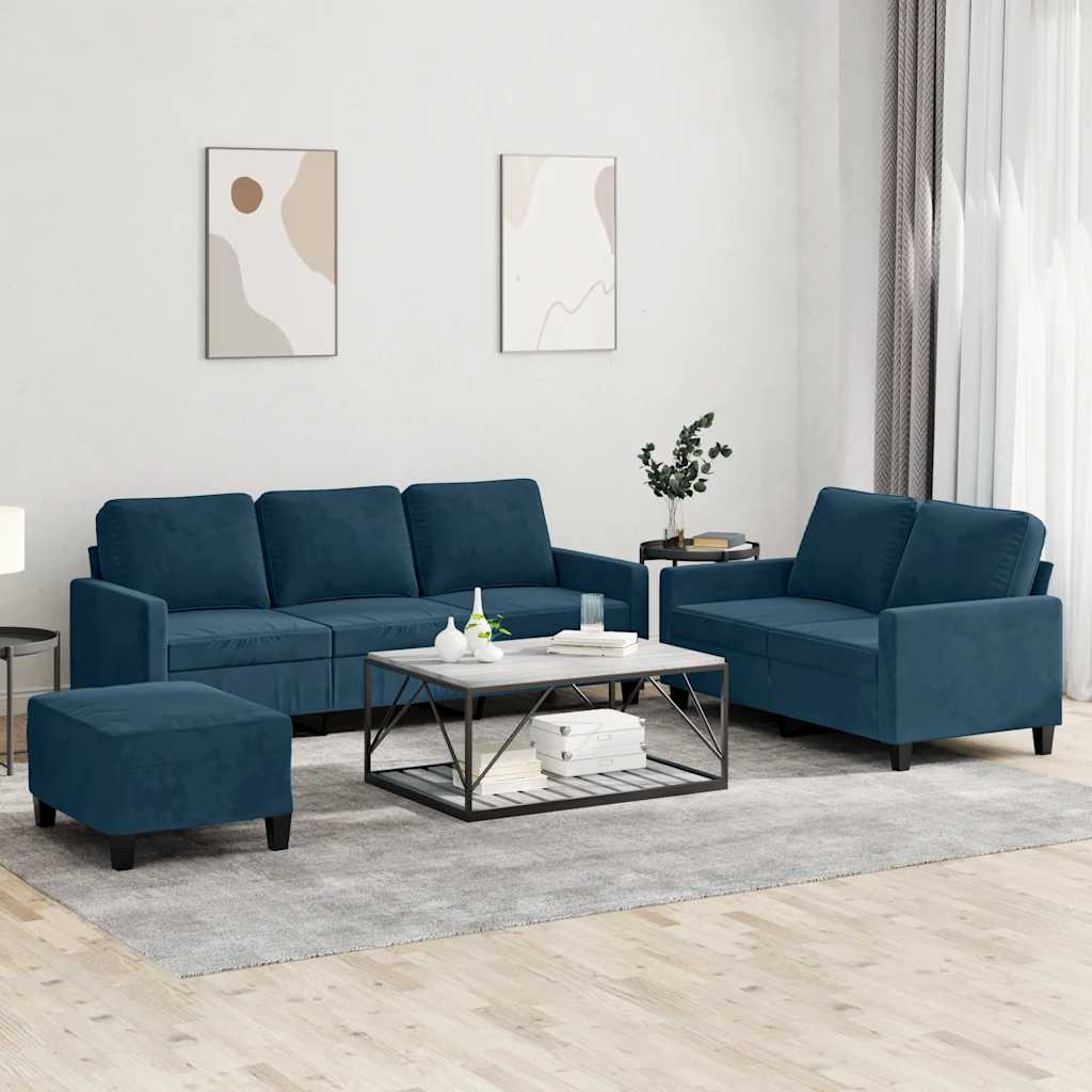 Ensemble de canapés 3 pcs avec coussins Bleu Velours - XIOS