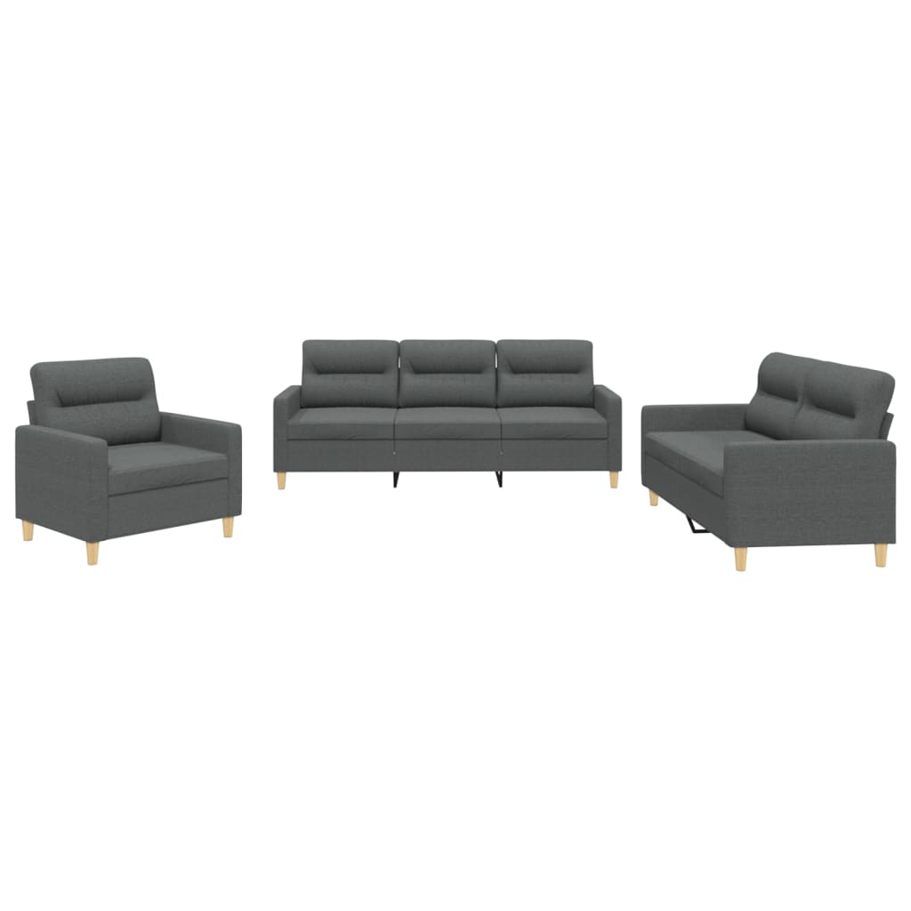 Ensemble de canapés 3 pcs avec coussins Gris foncé Tissu - XIOS