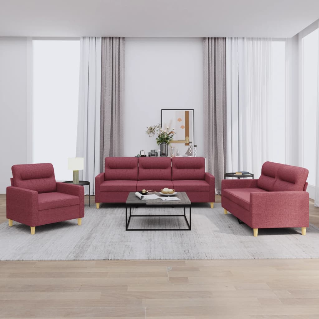 Ensemble de canapés 3 pcs avec coussins Rouge bordeaux Tissu - XIOS