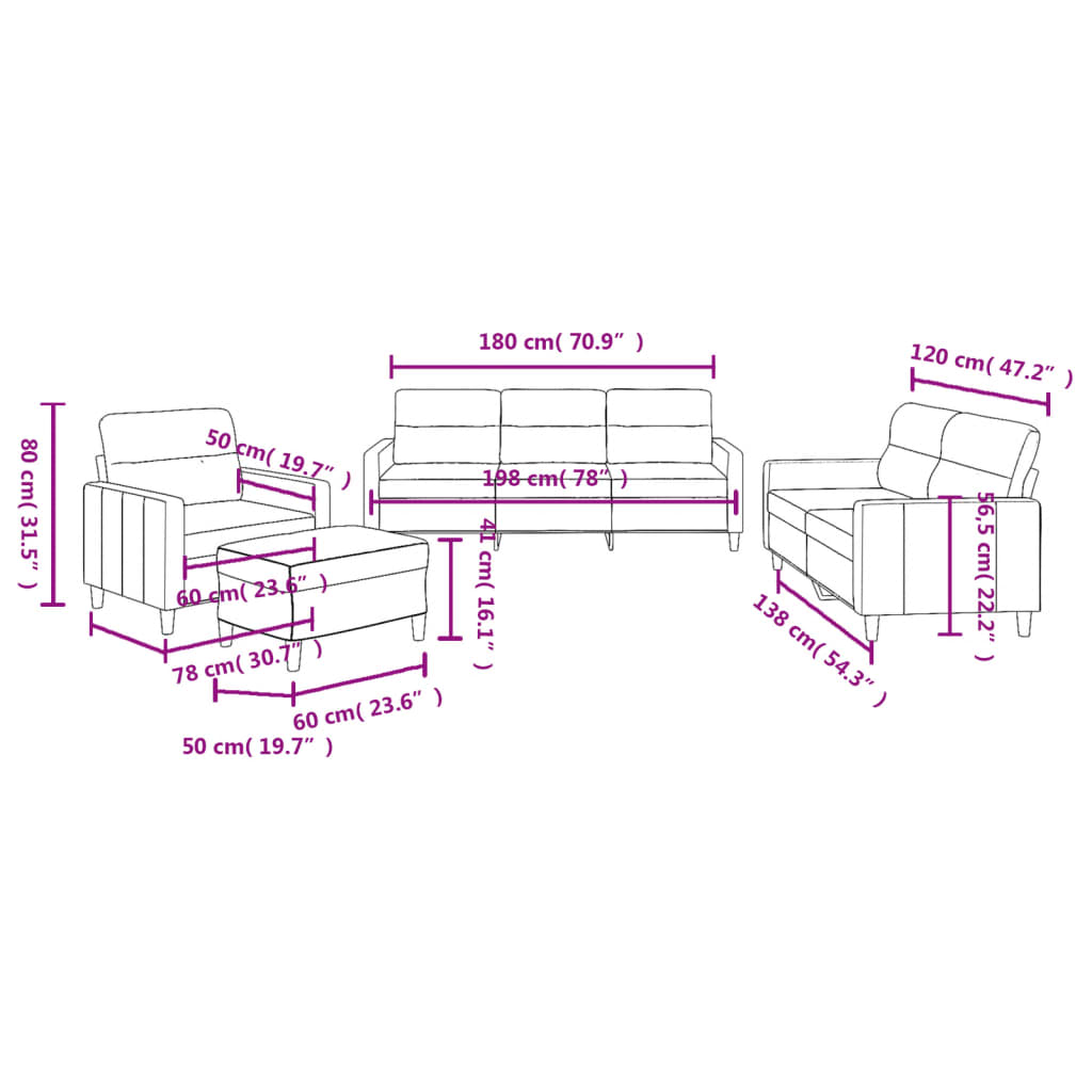 Ensemble de canapés 4 pcs avec coussins Marron Tissu