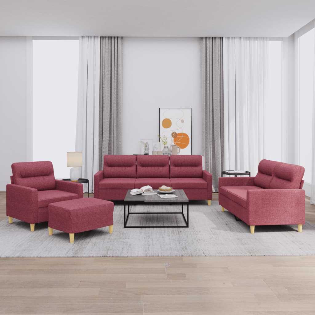 Ensemble de canapés 4 pcs avec coussins Rouge bordeaux Tissu - XIOS