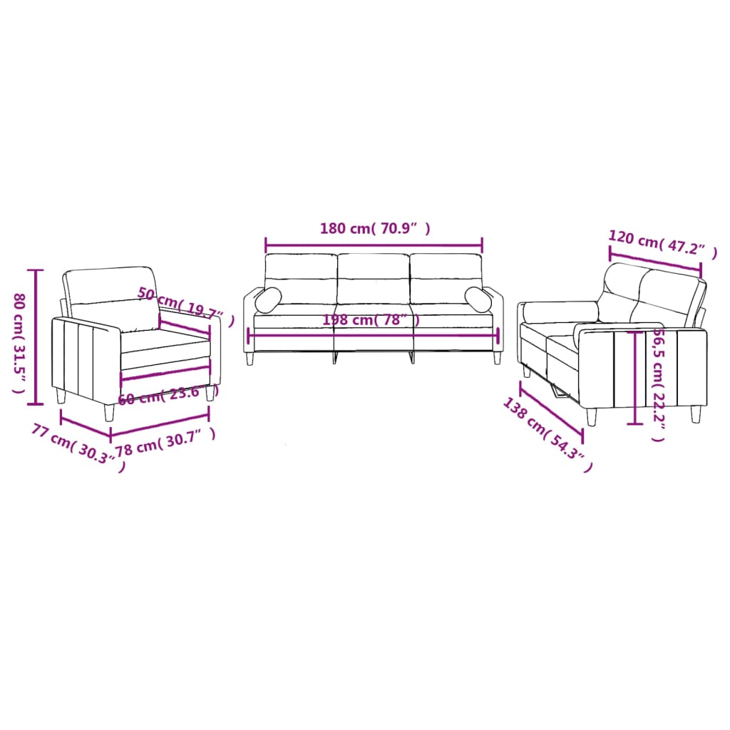 Ensemble de canapés 3 pcs avec coussins noir tissu - XIOS