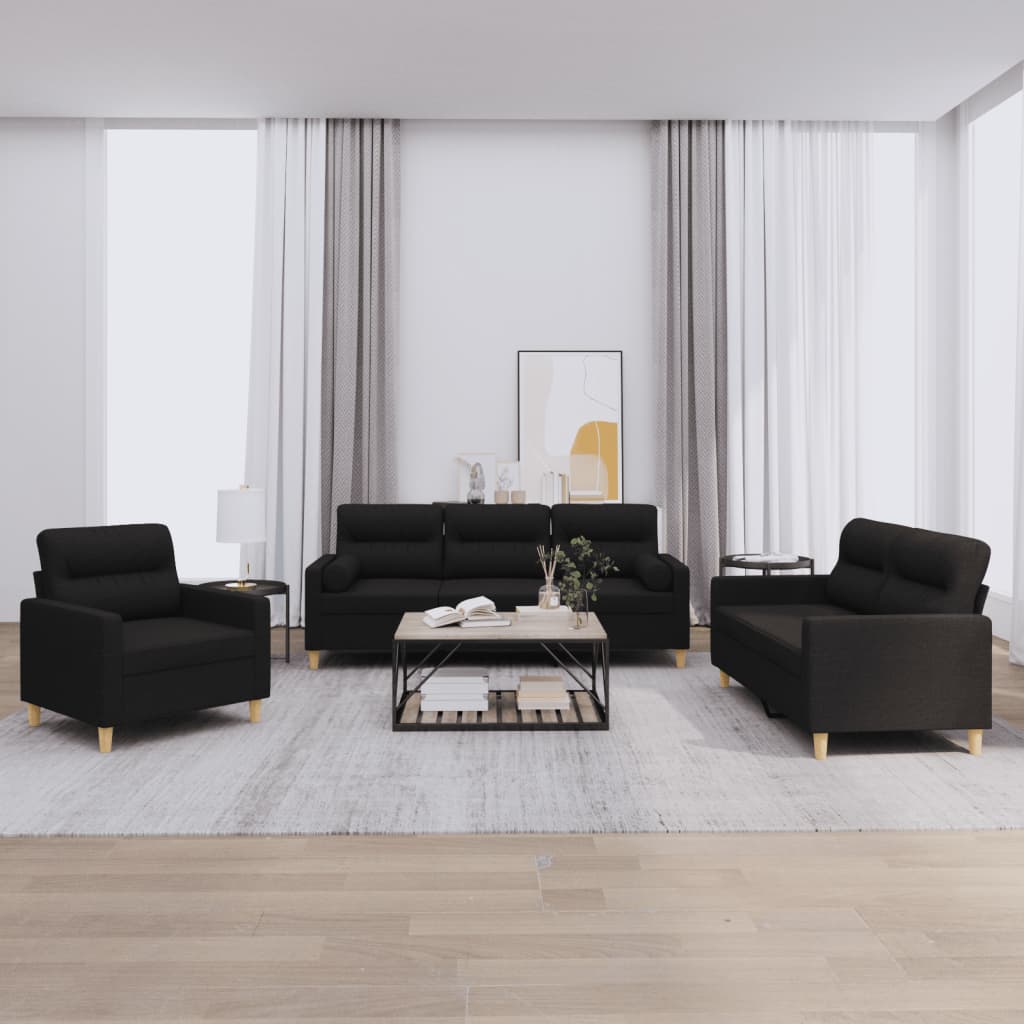 Ensemble de canapés 3 pcs avec coussins noir tissu - XIOS