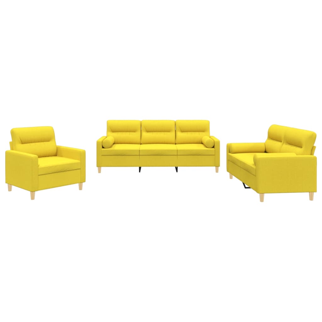 Ensemble de canapés 3 pcs avec coussins jaune clair tissu