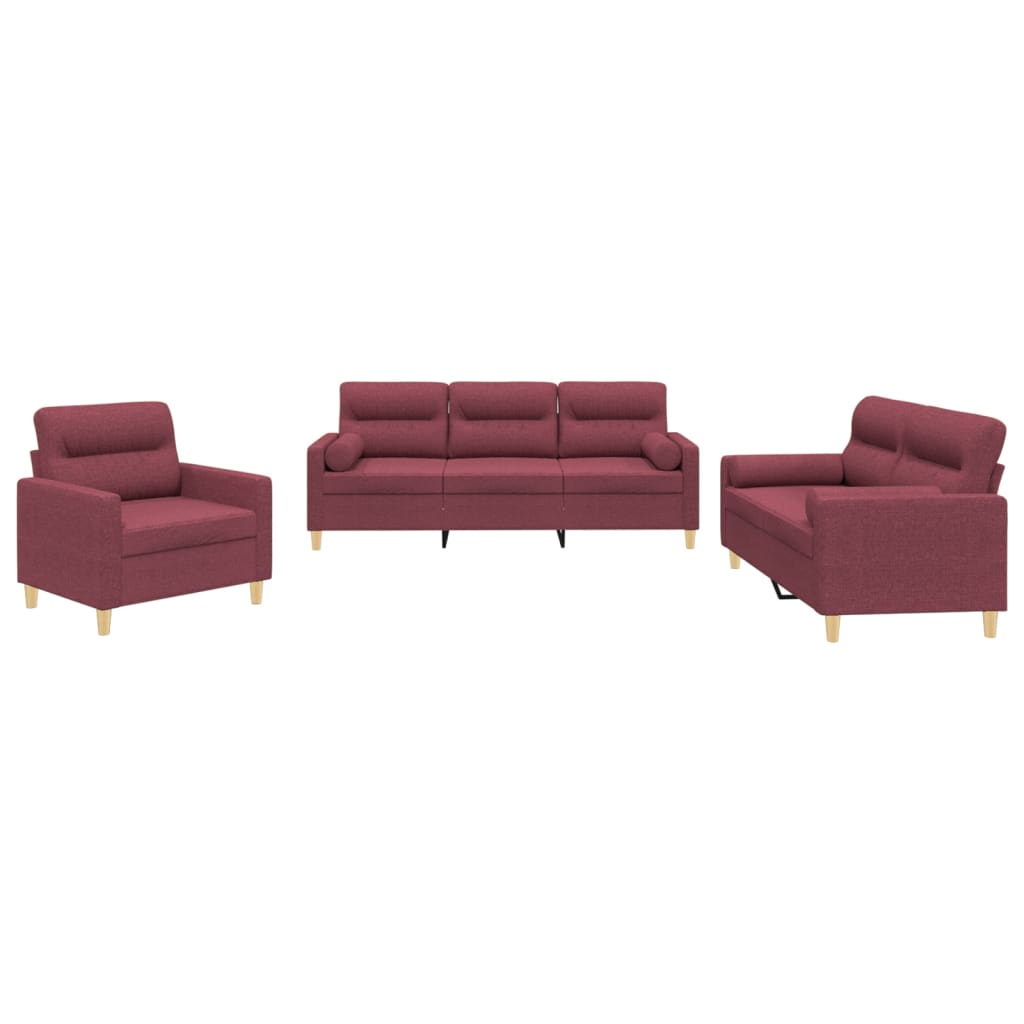 Ensemble de canapés 3 pcs avec coussins rouge bordeaux tissu - XIOS