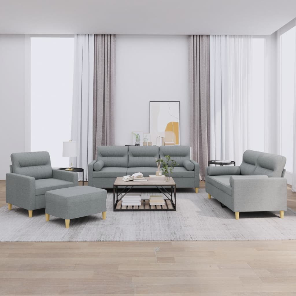 Ensemble de canapés 4 pcs coussins gris clair tissu