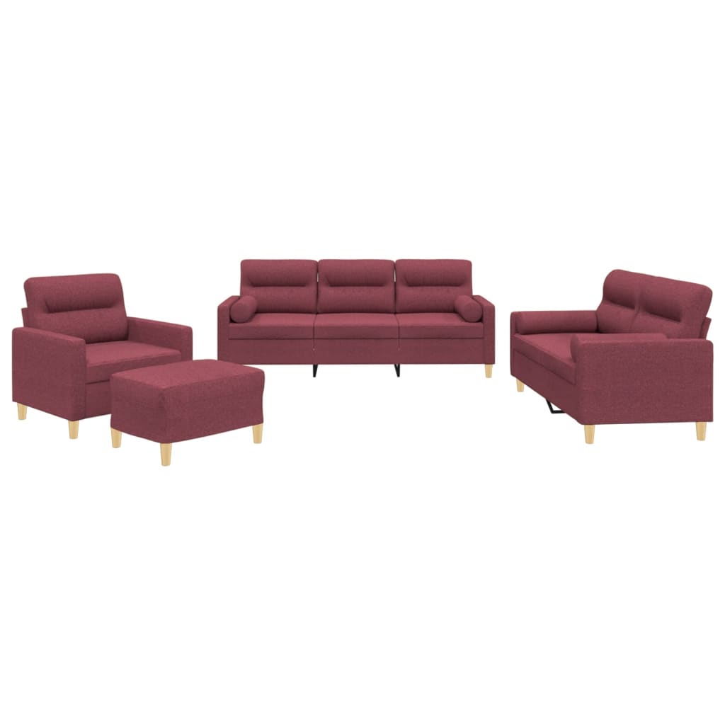 Ensemble de canapés 4 pcs avec coussins rouge bordeaux tissu - XIOS