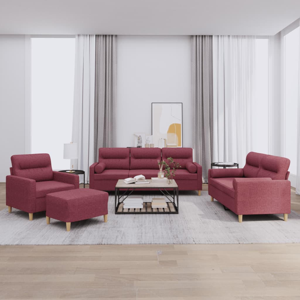 Ensemble de canapés 4 pcs avec coussins rouge bordeaux tissu - XIOS