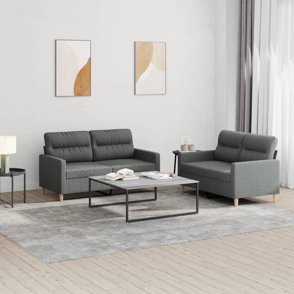 Ensemble de canapés 2 pcs avec coussins Gris foncé Tissu - XIOS