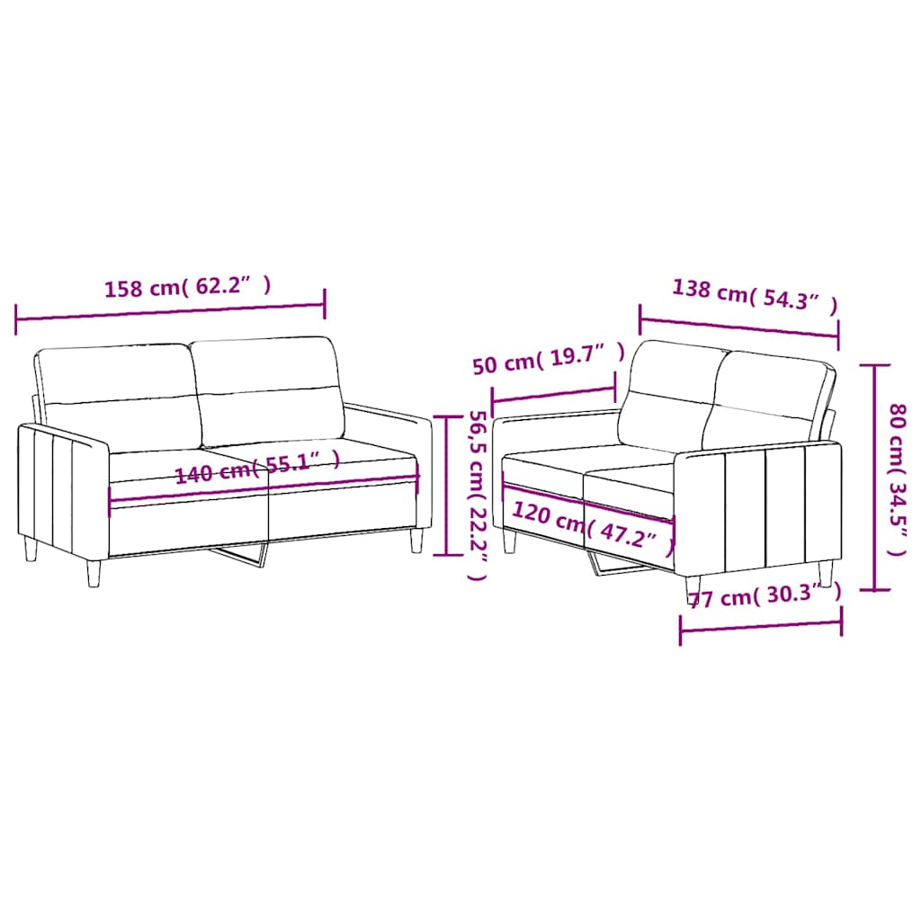 Ensemble de canapés 2 pcs avec coussins Crème Tissu