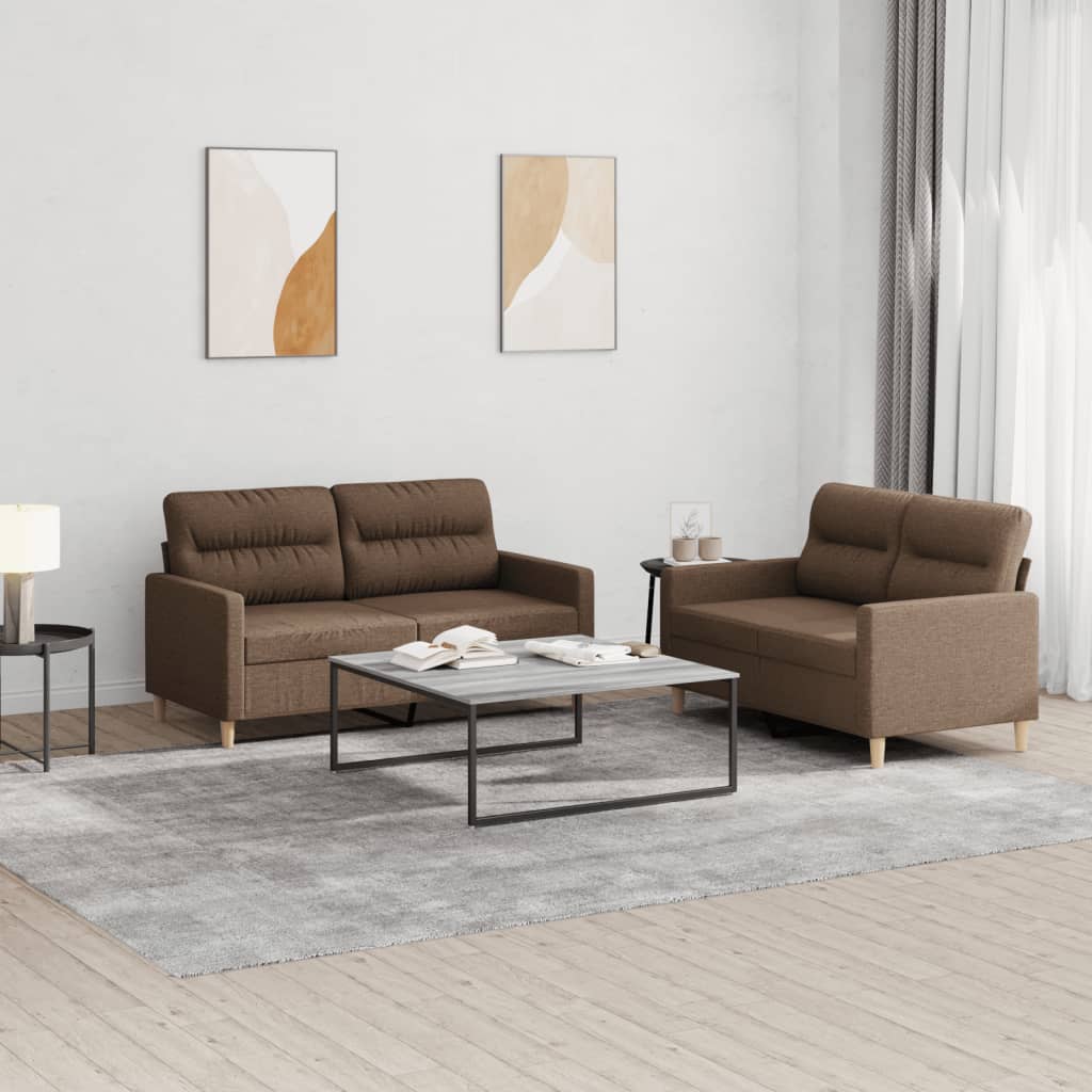 Ensemble de canapés 2 pcs avec coussins Marron Tissu - XIOS