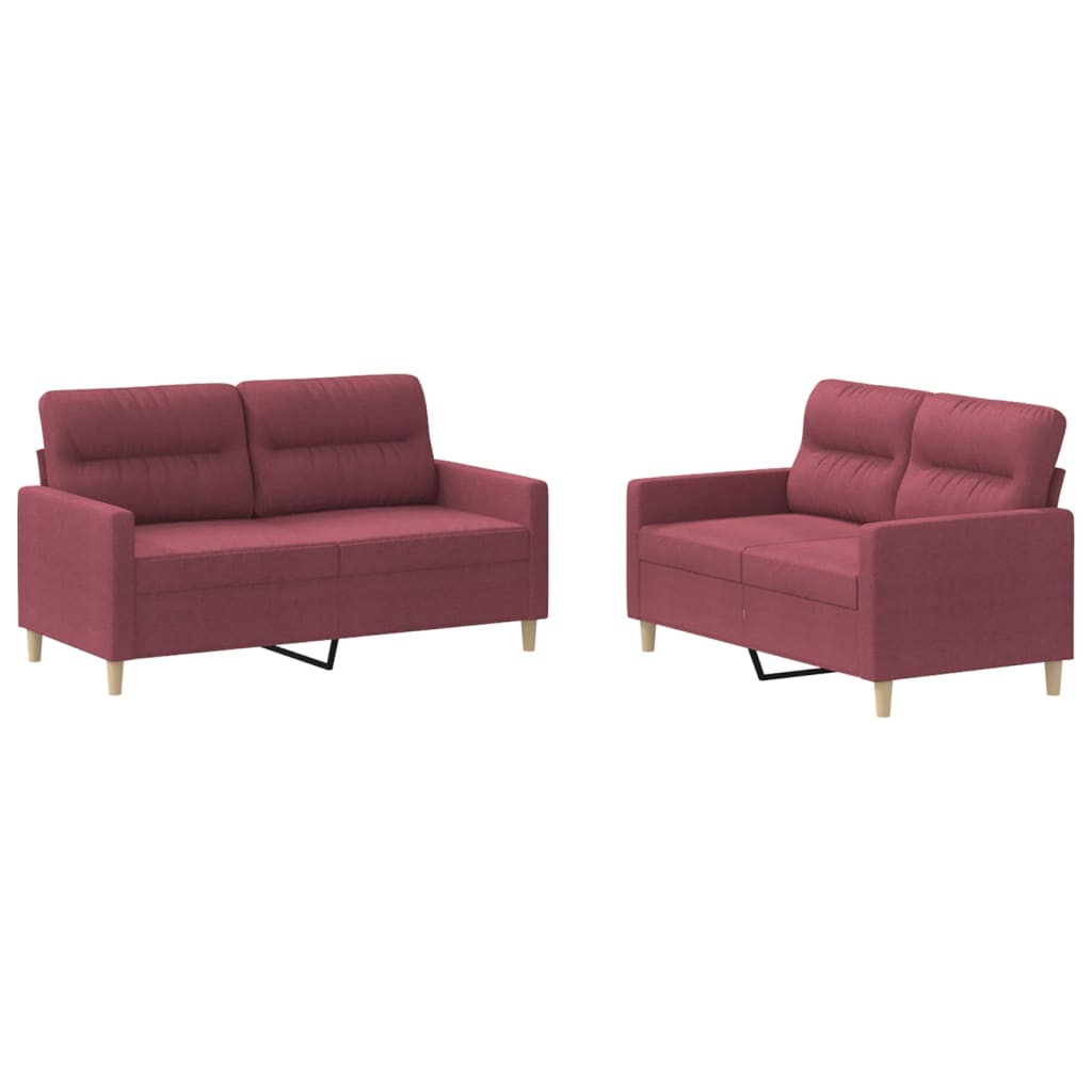 Ensemble de canapés 2 pcs avec coussins Rouge bordeaux Tissu - XIOS