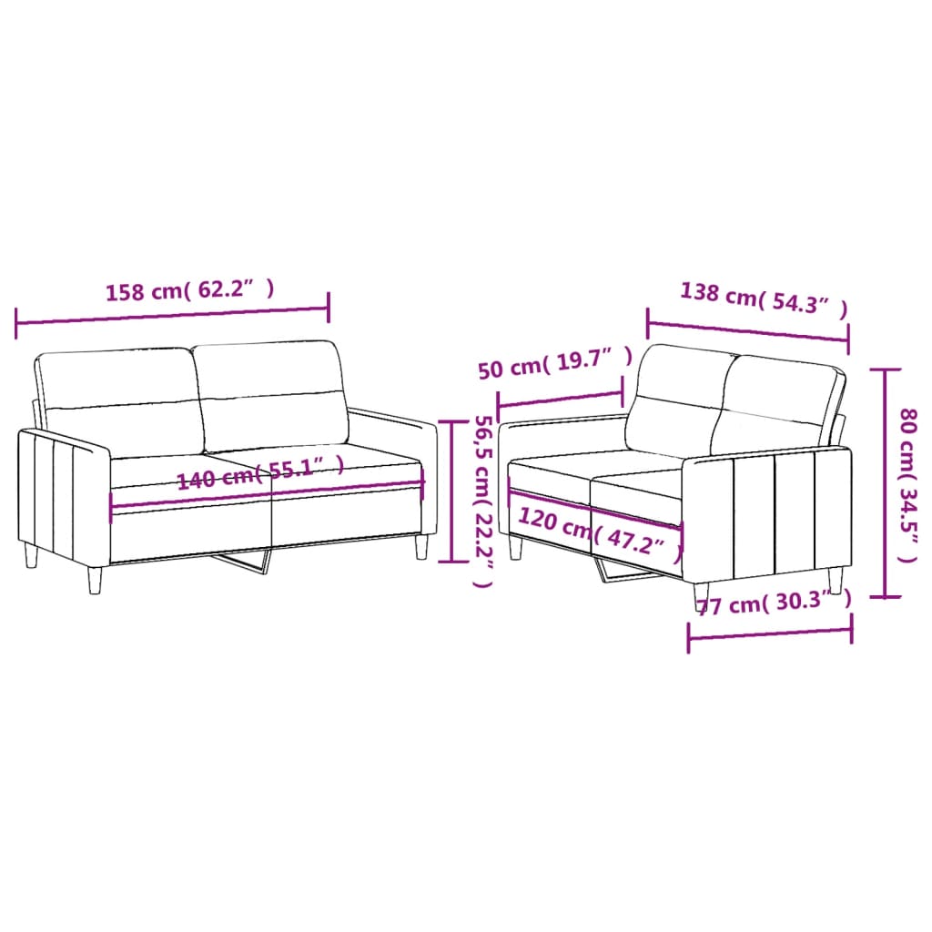 Ensemble de canapés 2 pcs avec coussins Rouge bordeaux Tissu - XIOS