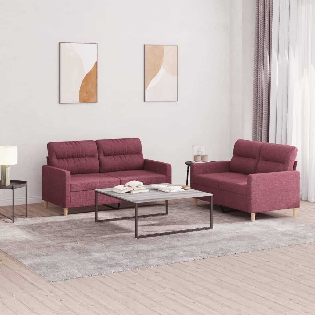 Ensemble de canapés 2 pcs avec coussins Rouge bordeaux Tissu - XIOS